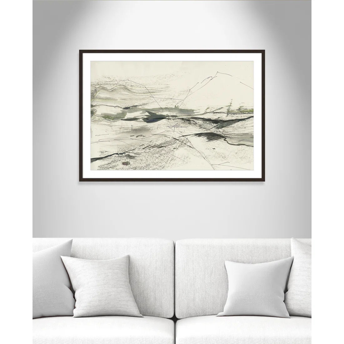 Green Sketches Print by PI Studio, 29.5" H x 41.5" W x 1.25" D, Walnut Box Picture Framed, White