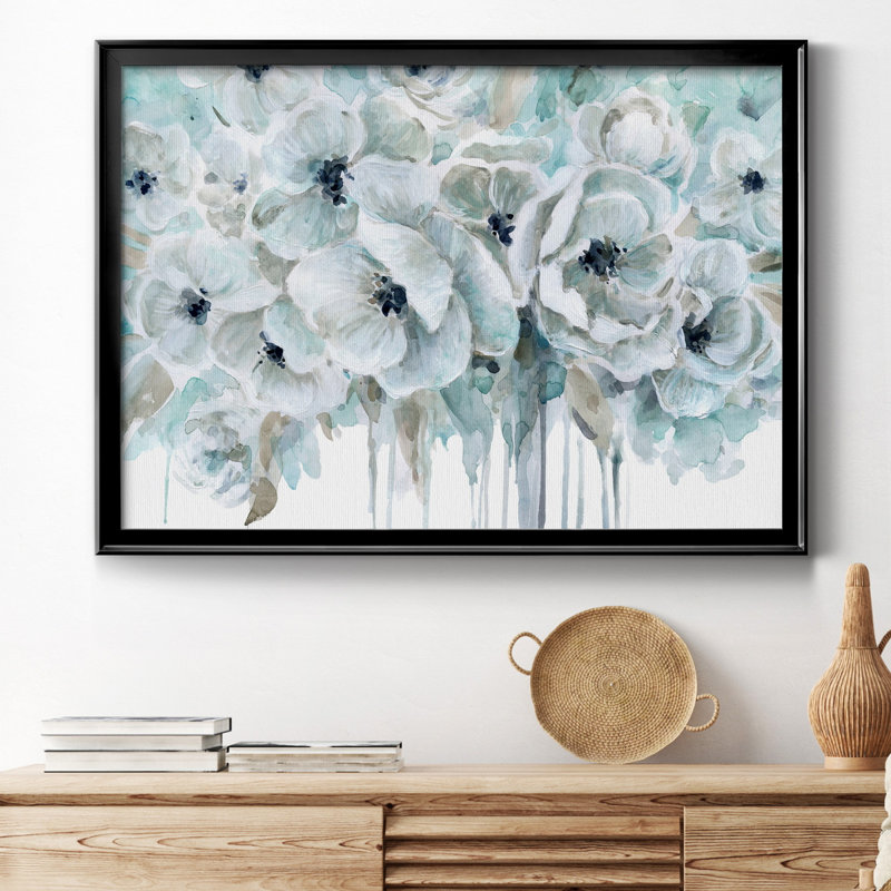 Bleu sarcelle harmonie II - peinture encadrée, H 30,5 po x l 42,5 po x P 1,5 po, Toile avec cadre noir, Pas de tapis
