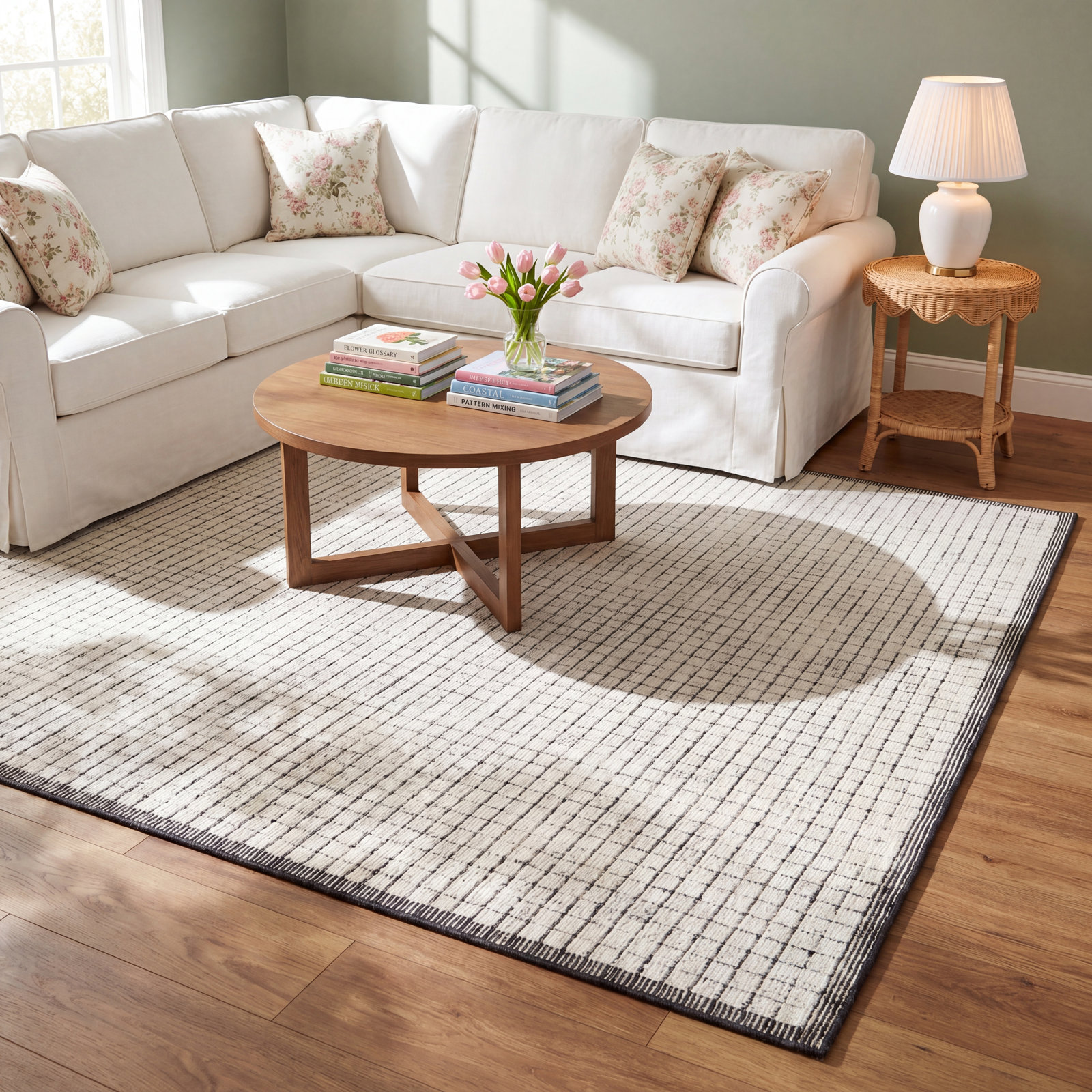 Alba Ivory Black Hand-Loomed Geometric Rug, Rectangle 7'9" x 9'9"