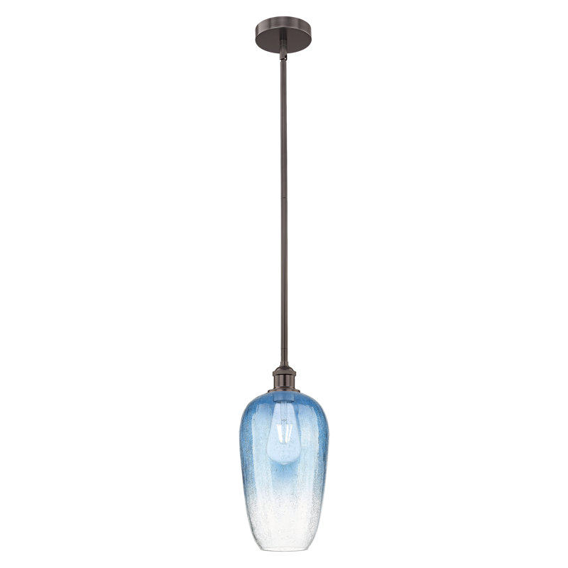 Edison - Caroline - 1 Light 7" Stem Hung Mini Pendant, Oil Rubbed Bronze, Sapphire Blue
