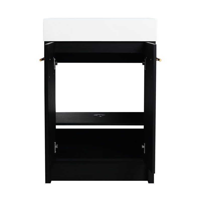 Meuble-lavabo de 24 po avec lavabo en résine, porte à fermeture douce, couleur châtaignier noir, ameublement contemporain, évier de rangement spacieux et 24 po, châtaignier, idée de décor moderne, grand