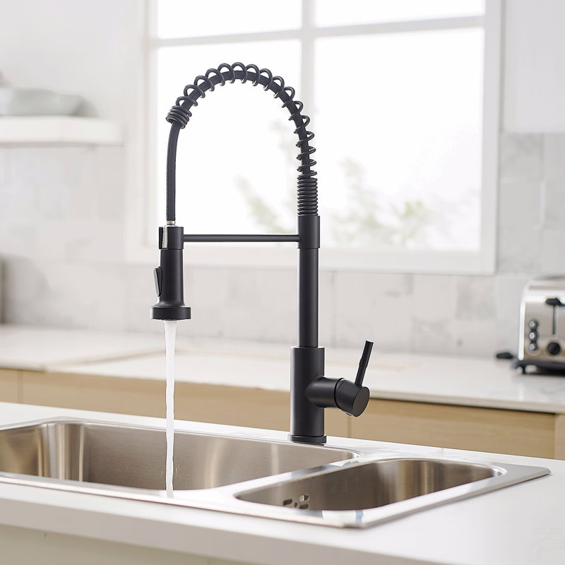 Commercial Black Kitchen Faucet With Pull Out Sprayer, Single Handle Single Lever Kitchen Sink Faucet, Black