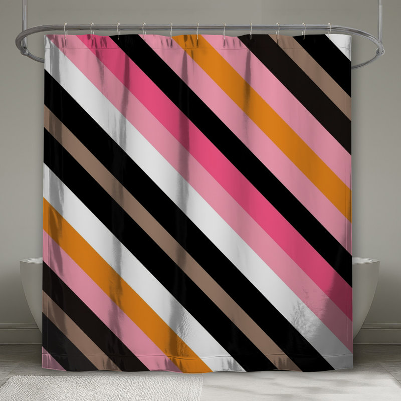 Rideaux de douche diagonaux à rayures multicolores très longs, L 70 po x H 93 po