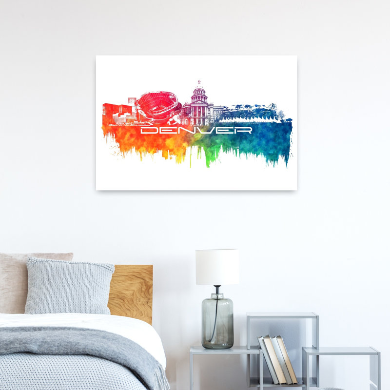 Colorful Denver Skyline Abstract Colorful Modern Architecture City Wall Art Print 1 Piece Wrapped Canvas Wall Art