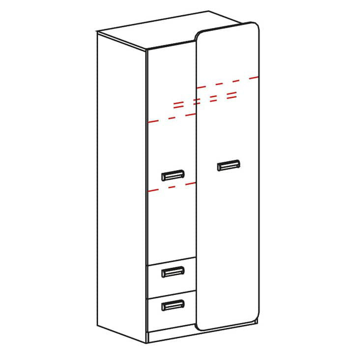 Odda 2 Door Manufactured Wood Wardrobe, White Matt/Oak Nash