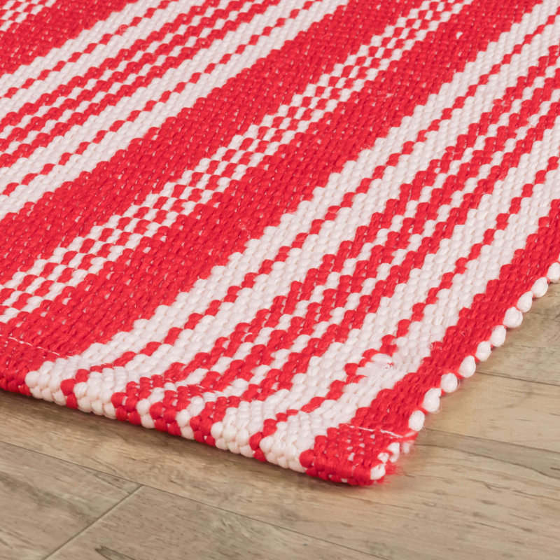 Renley Ticking Stripe Red/Ivory Handwoven Indoor/Outdoor Rug, Rectangle 8' x 10'