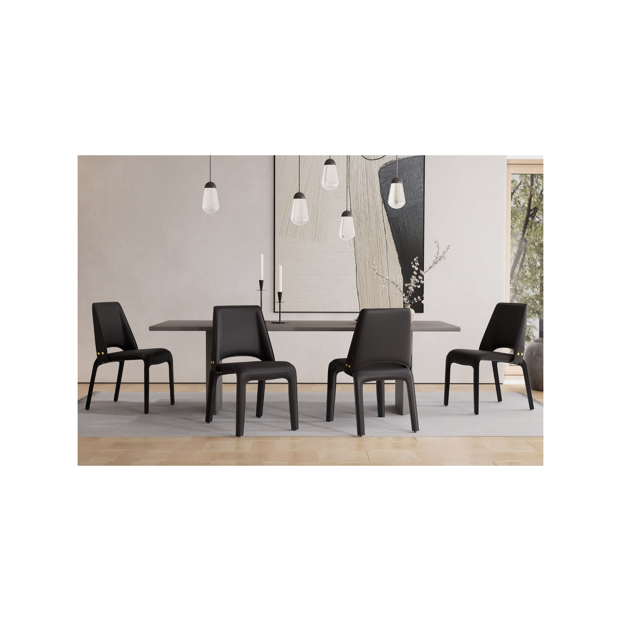 Vannes Vegan Leather Dining Chair, 4, Black, Minimal Assembly Needed