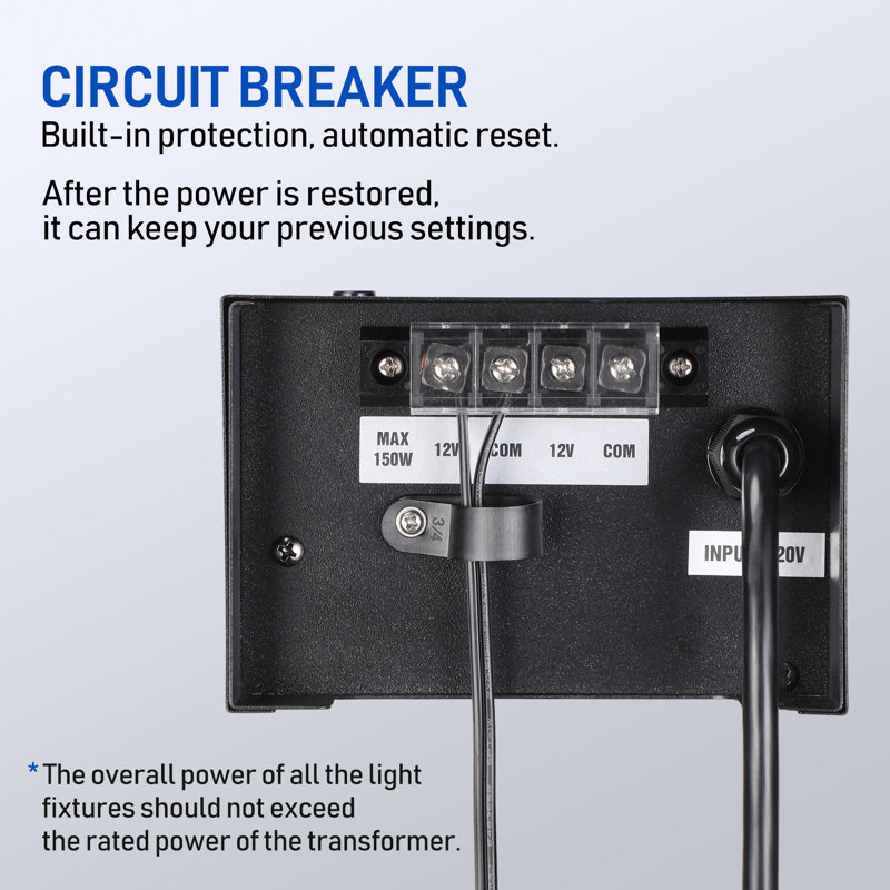 Transformateur de basse tension 150W 120V à 12V extérieur avec minuterie à compte à rebours et capteur de lumière à photocellule