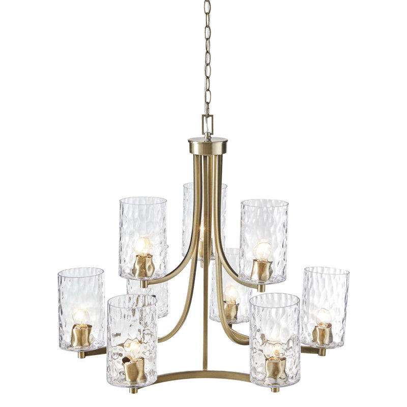 9-light Round Tiered Chandelier with Textured Glass Shades