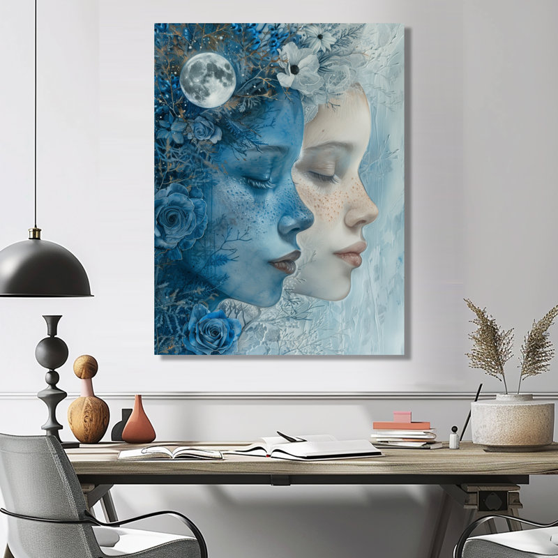 Blanc astral bleu, céleste, jumeaux célestes Gémeaux - astronomie, décoration murale Gémeaux, White Picture Framed