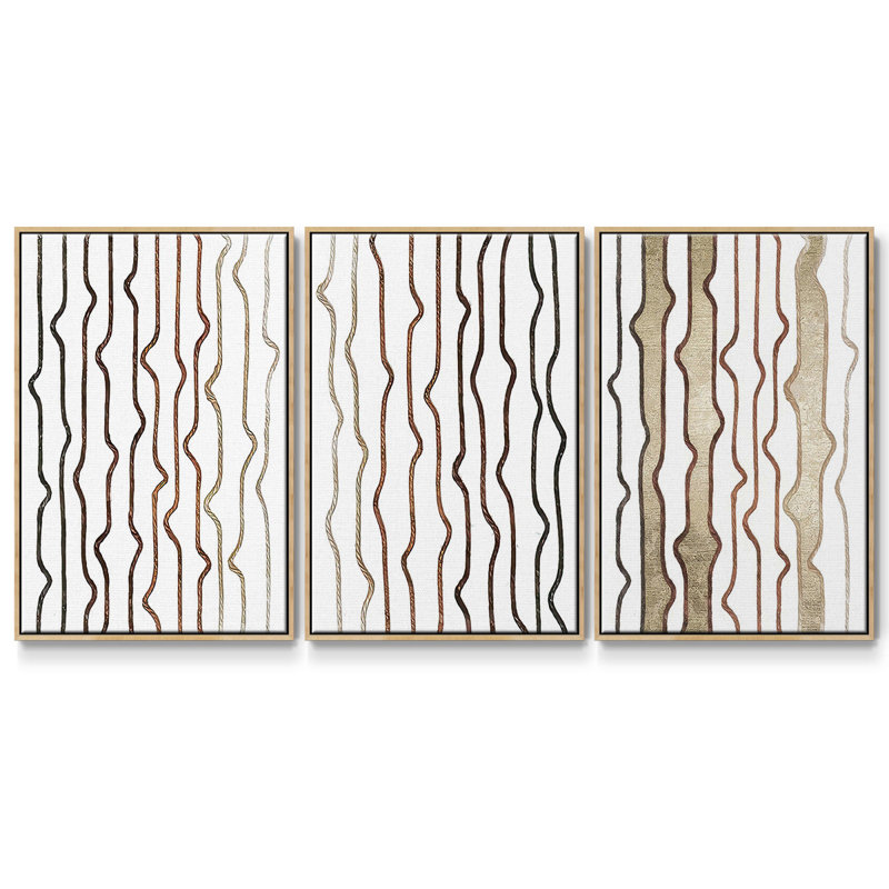 Jagged Flow I, ensemble de 3 toiles encadrées, H 36 po x l 72 po, Argent
