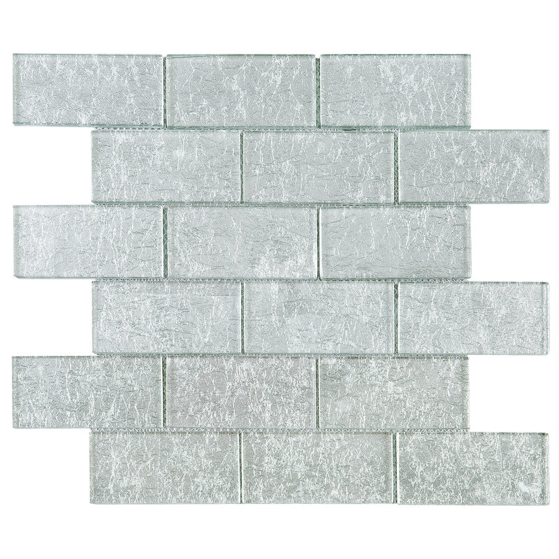 Galaxy 11.82 in. x 12.01 in. Brick Joint Glossy Glass Mosaic Tile, Gray