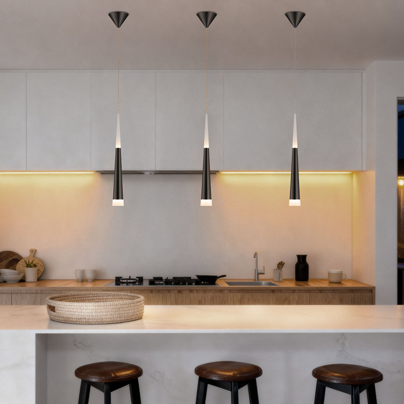  Îlot de cuisine en forme de cône à DEL à une lumière réglable à hauteur réglable à finition métallique Météor 