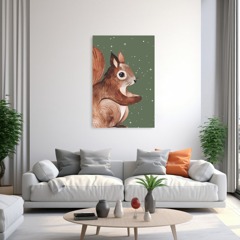 Nuit étoilée, écureuil, fantaisiste, abstrait, écureuil contemporain, forêt, art mural, 60" H x 40" W