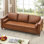 Canapé en cuir 81 po, siège profond moderne Mid-Century, coussin rembourré et housse amovible, canapé en polyuréthane brun