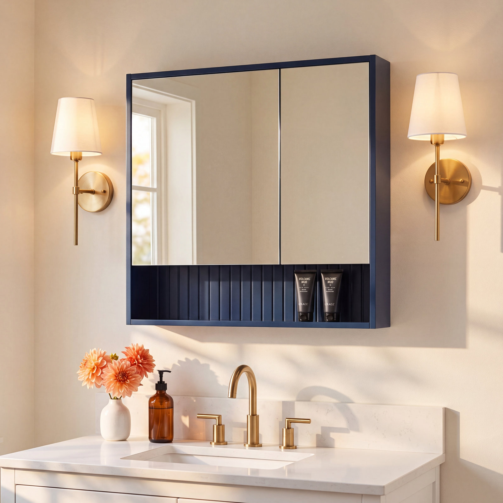 Asahel Surface Double Medicine Cabinet, Navy Blue
