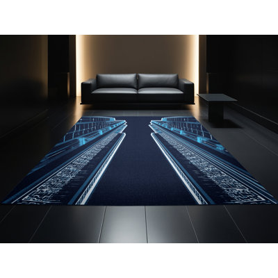 Tapis bleu délavé à la machine Wimberley Cyberpunk Cityscape