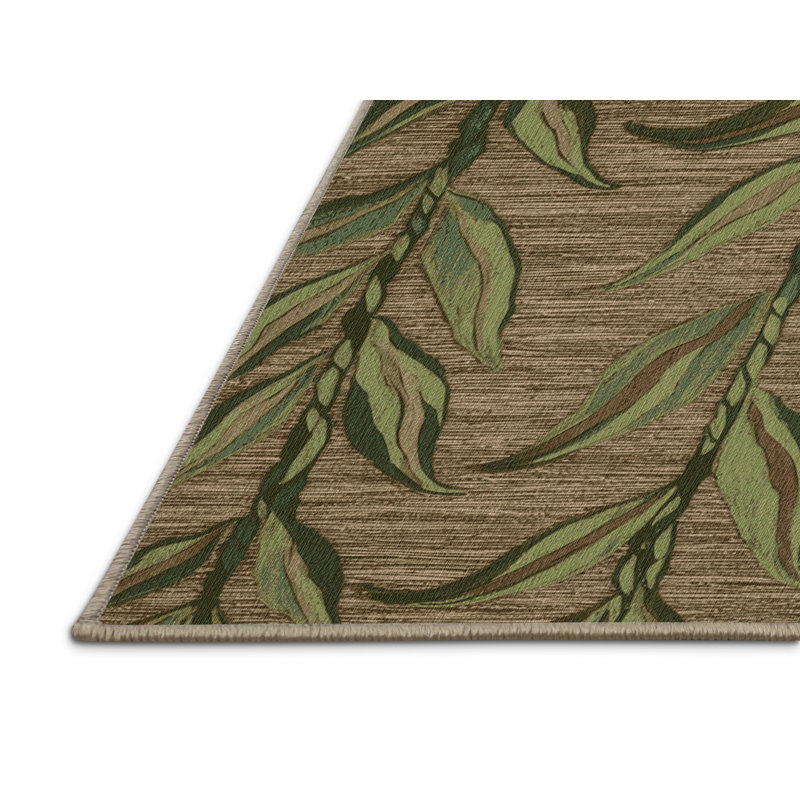 Machine Washable Botanical Brown Area Rug, Square 8'