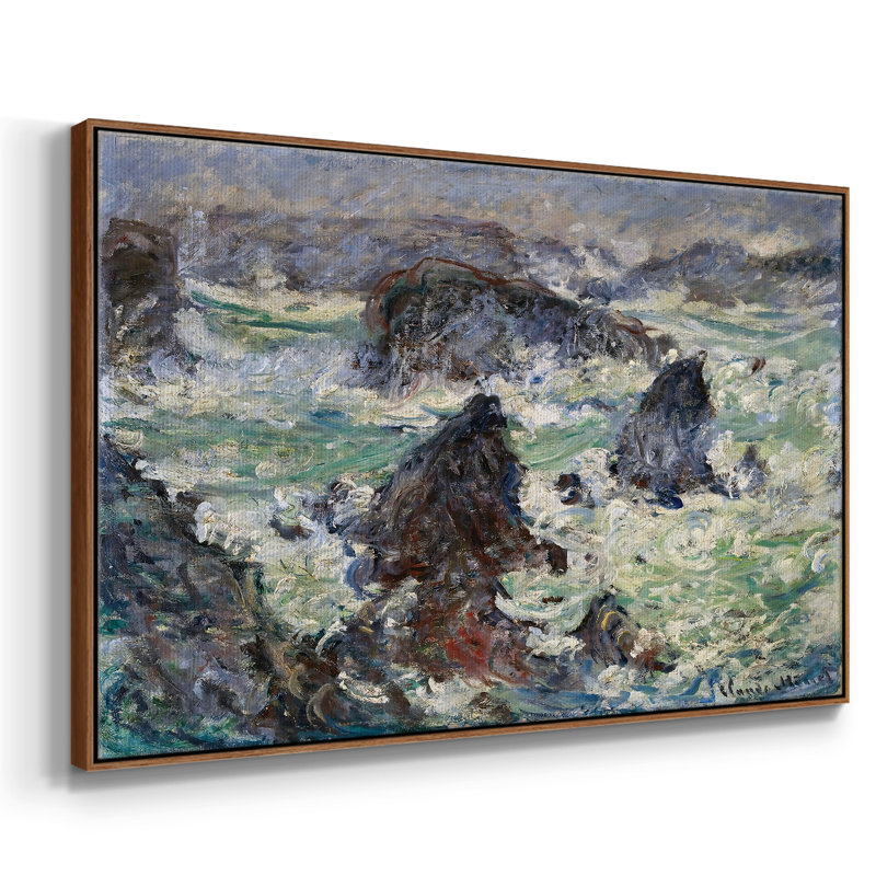 Tempête sur la côte de Belle, reproduction d'art sur toile, H 27 po x l 41 po x P 2 po, Noyer