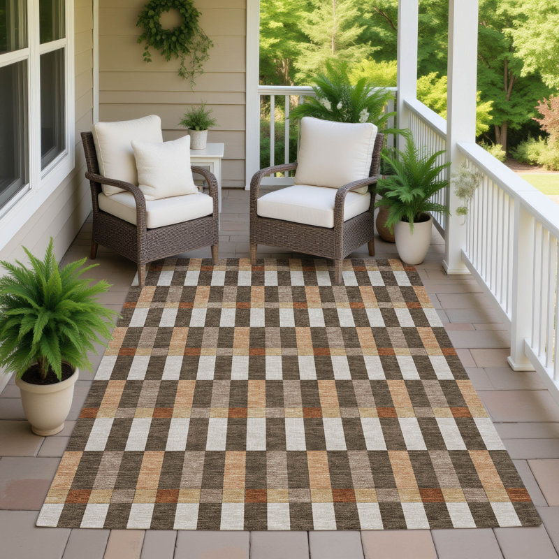 Machine Washable Indoor/Outdoor Chantille ACN2548 Geometric Rug, Chocolate, 5' x 7'6"