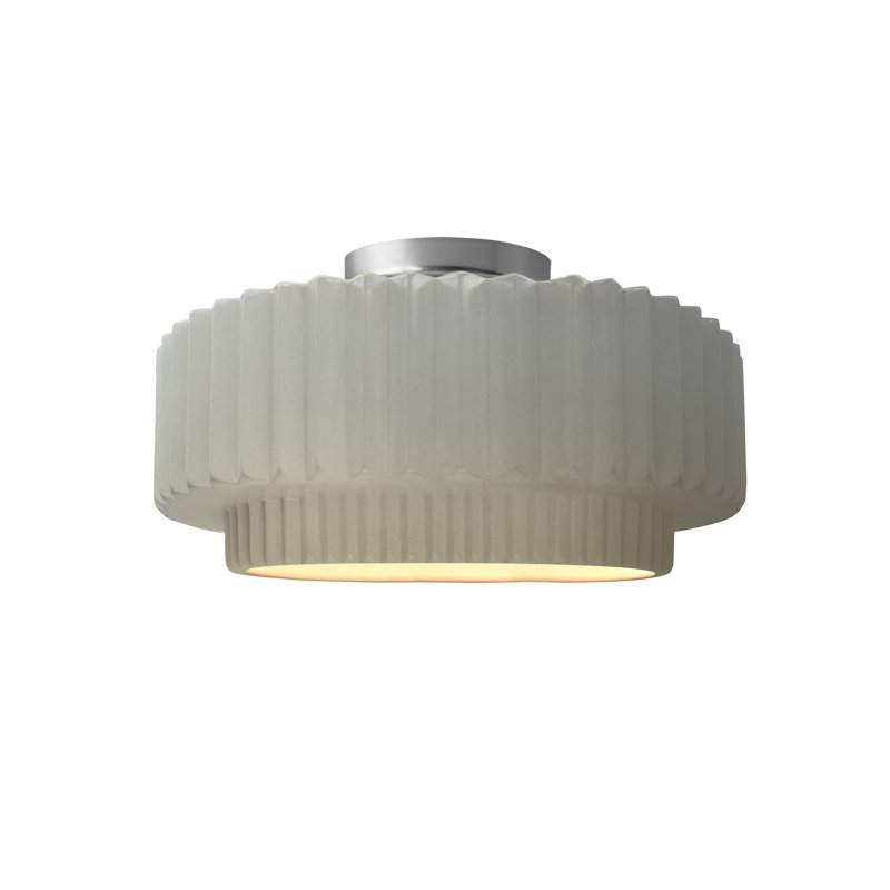 Radiance Ceramic Pleated Semi-Flush Mount, Matte White, Brushed Nickel, 7" H x 12" W x 12" D