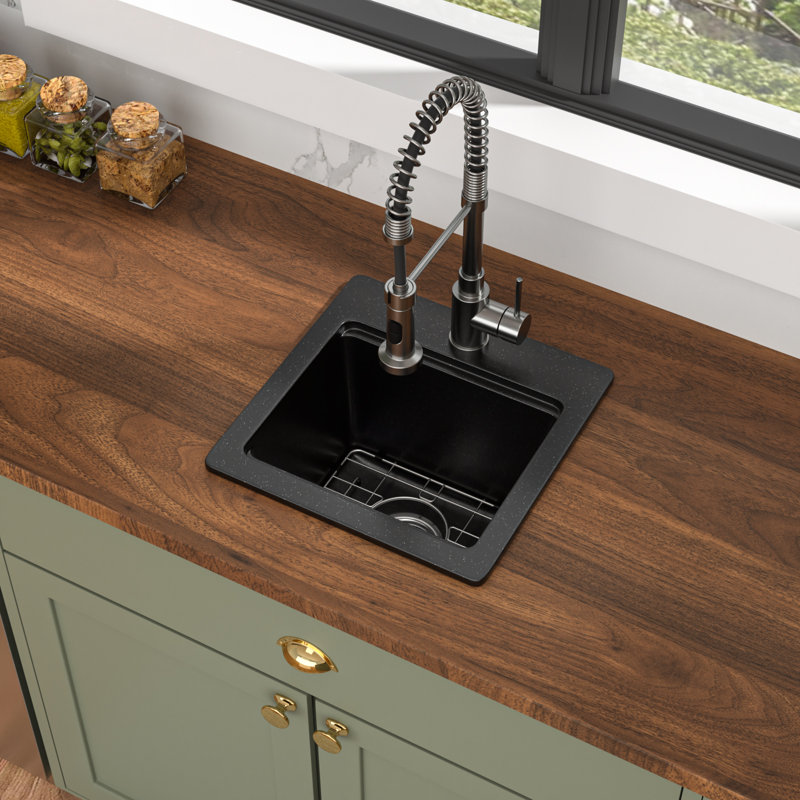 Évier de cuisine encastré à simple cuve en quartz 15 po Moccoo