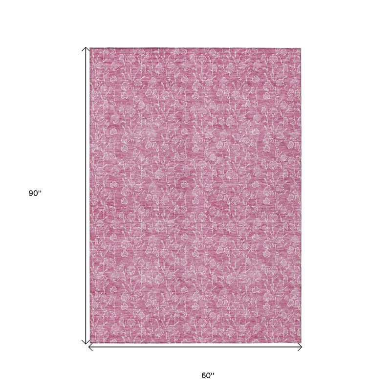 Blush And Ivory Floral Washable Indoor Outdoor Area Rug, Rectangle 5' X 8'