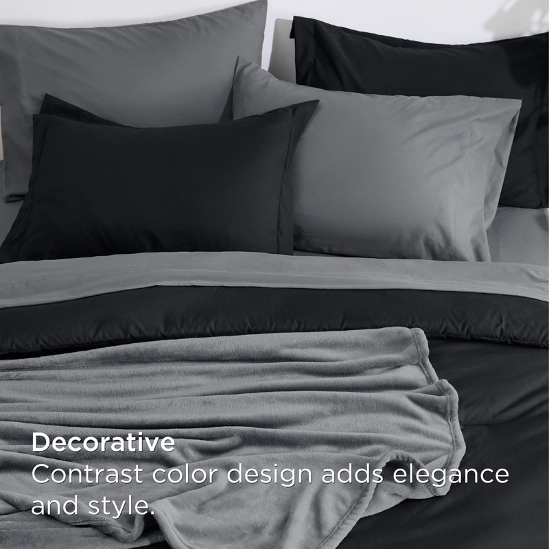 Ensemble de literie prélavé avec literie en microfibre douce, Édredon simple + 5 pièces supplémentaires, Noir