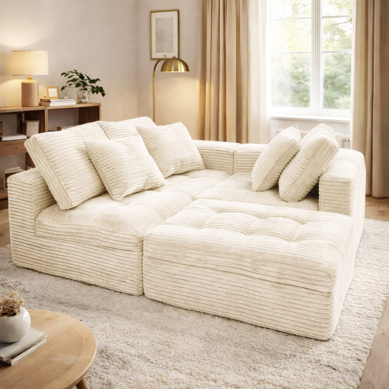 Ensemble de canapé modulaire Cloud, canapé modulaire de 105 po avec repose-pieds, mousse pure, velours en fausse fourrure de lapin, canapé de salon confortable