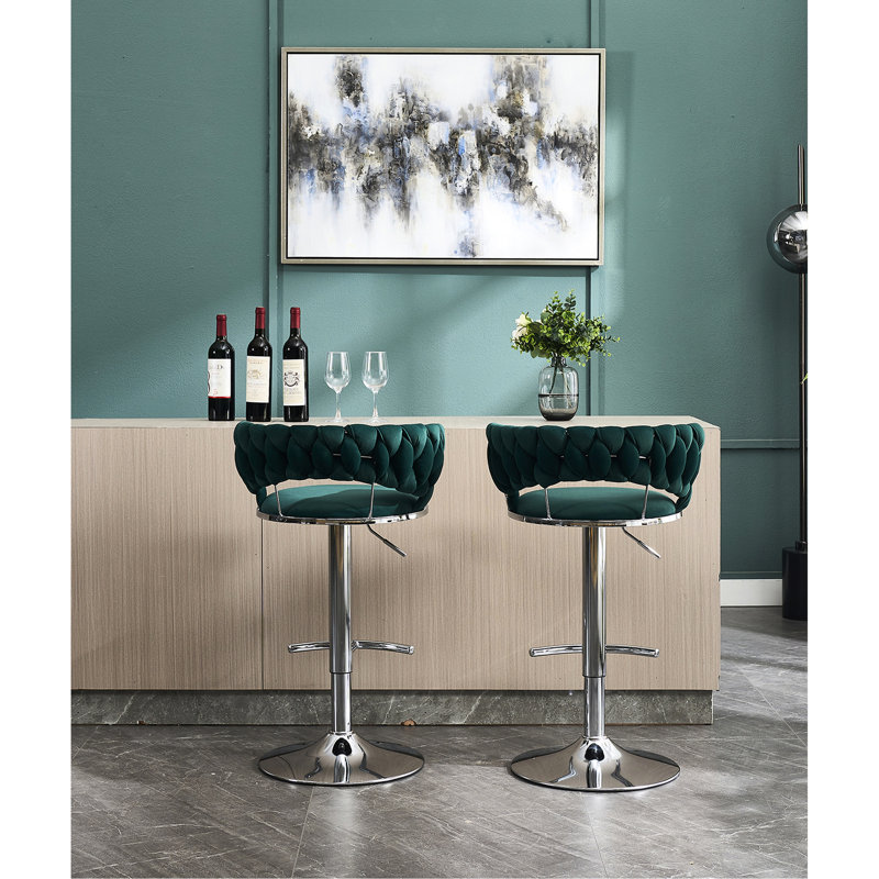 De 2 tabourets de bar, pivotant à hauteur réglable, base en métal avec placage et repose-pieds, siège en velours sur mesure, élégant, base réglable, convient à diverses occasions