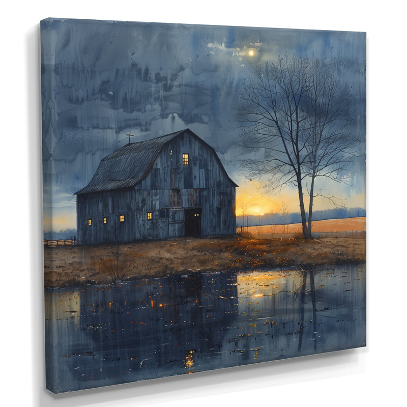 Lumière de l'hiver grange d'hiver II - impressions sur toile de grange, H 16 po x l 16 po x P 1 po, Toile tendue