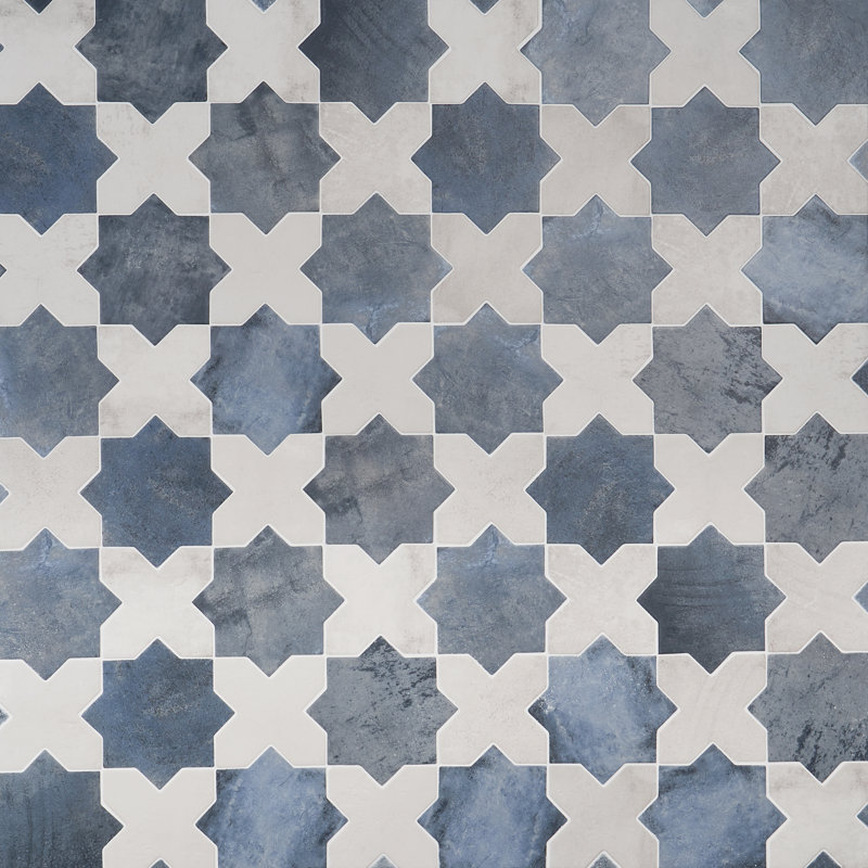 Parma Star-Crossed 6x6 Matte Terracotta Look Porcelain Floor and Wall Tile, Blue/White