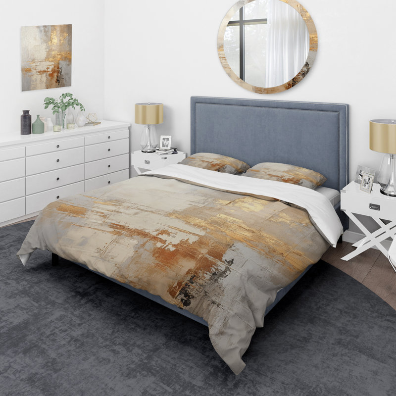 Ensemble de housse de couette Gold and White Abstract Split - Abstract Shapes