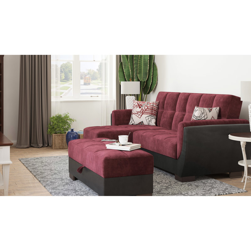 Microfibre bourgogne avec rangement -. Fonctionnel et d'espace. Clic-clac. 200 lb de poids. Option de revêtement de 50 po de profondeur x 20 po de largeur et de 19 po de hauteur. Microfibre de qualité. Capacité. P P H