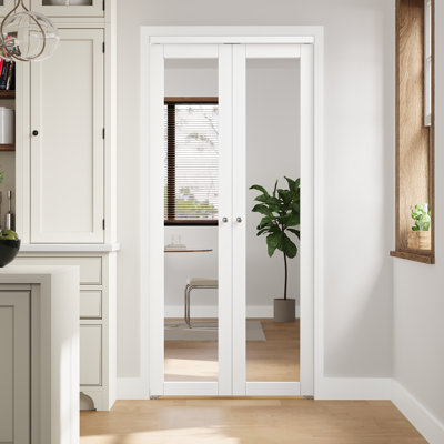 96"H Pivot-French or Bi-fold Mirrored Door Solid Manufactured Wood with Installation Hardware Kit(closet-pantry)