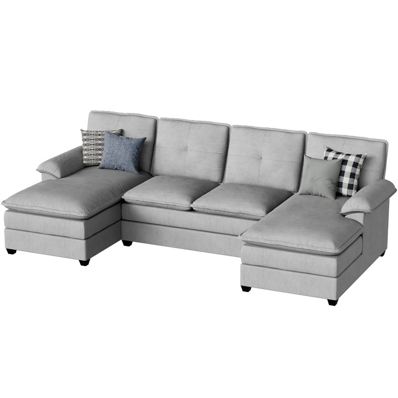 Rezarta 3-Piece Upholstered Sectional, Light Gray Linen Blend