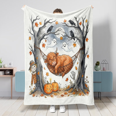 Fall Halloween Highland Cow Throw Blanket '' '', Scary Fun Creepy Ghost Skeleton Soft Cozy Fuzzy Blanket for Couch Living Room Beach Travel, Spooky Home Sofa Decorations, 40 x 50 in