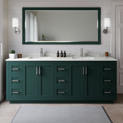 Miranda 84" Freestanding Double Bathroom Vanity with Quartz Top with 70" Mirror