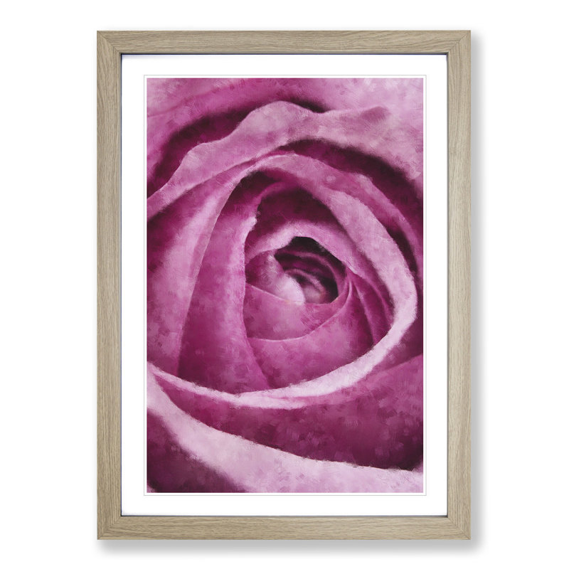 The Heart of a Pink Rose - Picture Frame Painting Print, 33cm H x 24cm W x 2cm D, Oak Framed