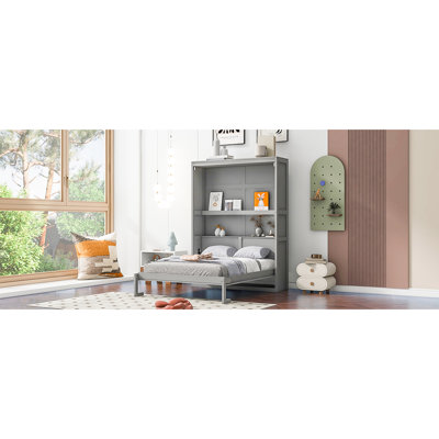 Full Size Bed Wall Bed, Gray. Transform Your Space With Style. Crafted Using Quality & Plywood. Comfortable Supporting Mattress Slats. Max 6" Foldaway Feature Included. Assembly Required Detailed
