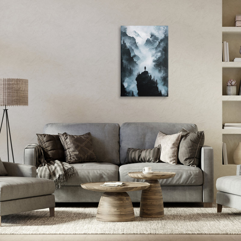 «Man on Intense Cliff», art mural sur toile par RB, H 30 po x l 20 po