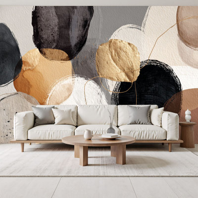 Nature Peel and Stick Wallpaper Gold Brown Beige Boho Granite Abstract Gold Paint Splashes Black Brush Wall Murals 69"H x 96"W Removable PVC Wall Paper Self-Adhesive Wall Decor for Bedroom Living Room Home Office