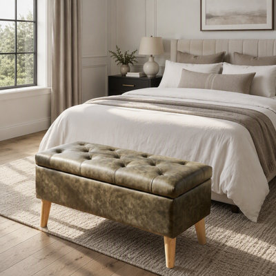 Banc coffre avec plateau intégré, pouf de rangement carré pour un espace de rangement supplémentaire, repose-pieds rembourrés et banc de bout de lit, idéal pour le salon, la chambre à coucher, pour s'asseoir et se détendre, style moderne