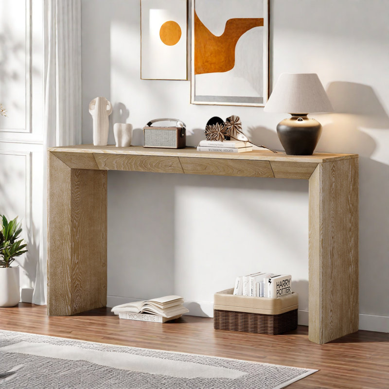 Console moderne avec 2 tiroirs dissimulés, Naturel