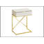 Table d'appoint moderne en marbre beige avec tiroir de rangement pour le salon ou la chambre à coucher, structure en X en métal doré-2083929240-2083929245