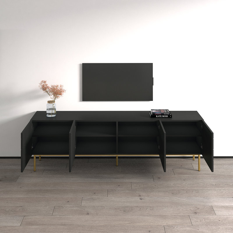 Atwater 75" Modern TV Stand with High Gloss Finish, Black