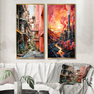 Peach Process Popart Factory - Factories Canvas Prints Set Of 2