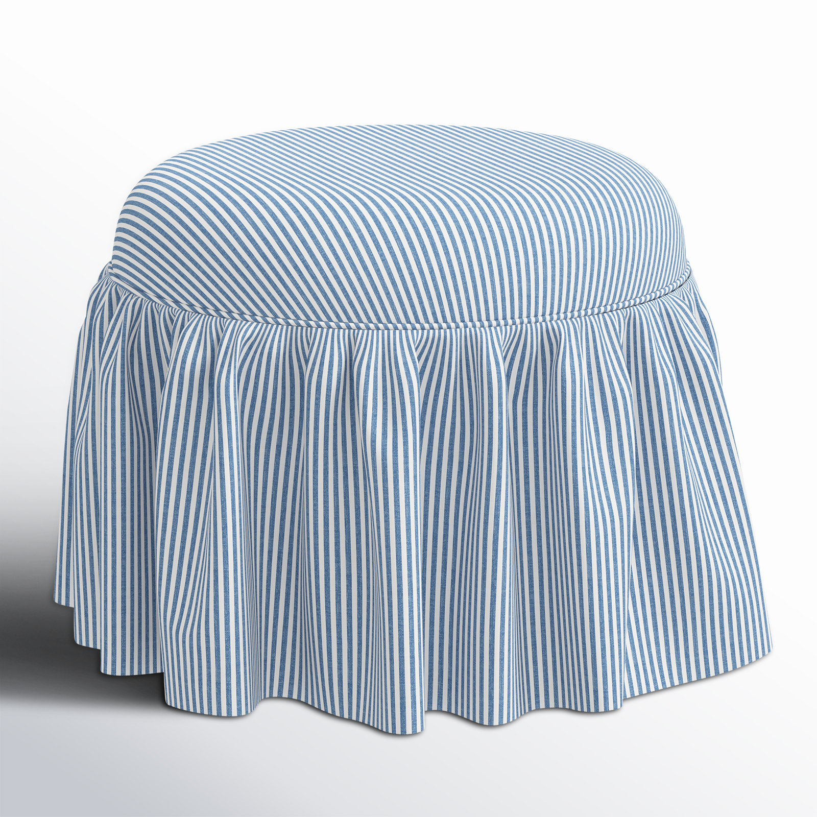 Jebb Upholstered Ottoman, Prep Stripe Blue