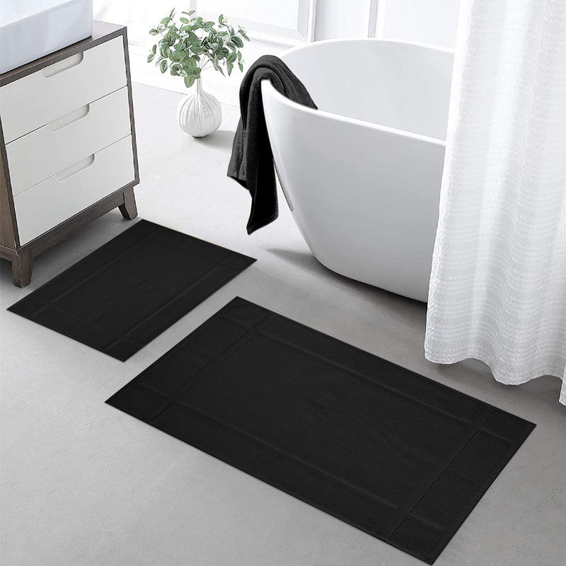  Tapis de bain 100% coton très absorbant pour plancher de salle de bain, Noir