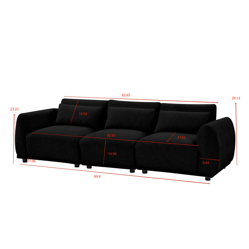 Upholstered 99.9'' Sofa, Black Wool